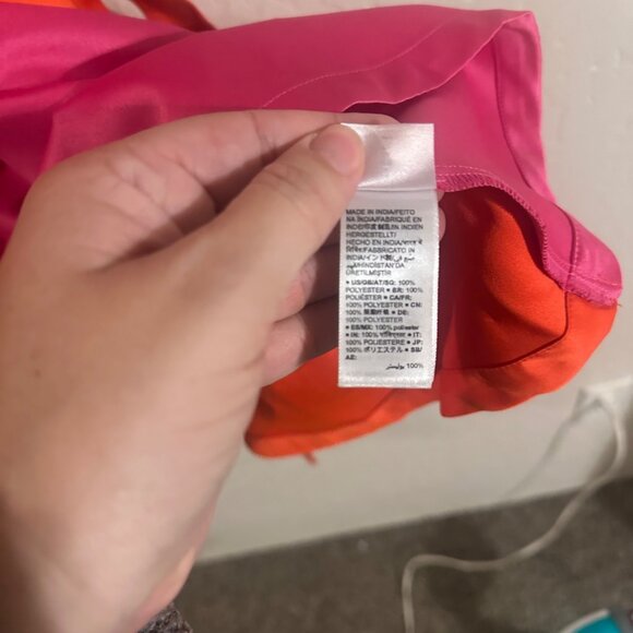 Officiallyquigley X The Drop Color Block Orange & Pink Puffy Sleeve Mini Dress - Picture 12 of 13